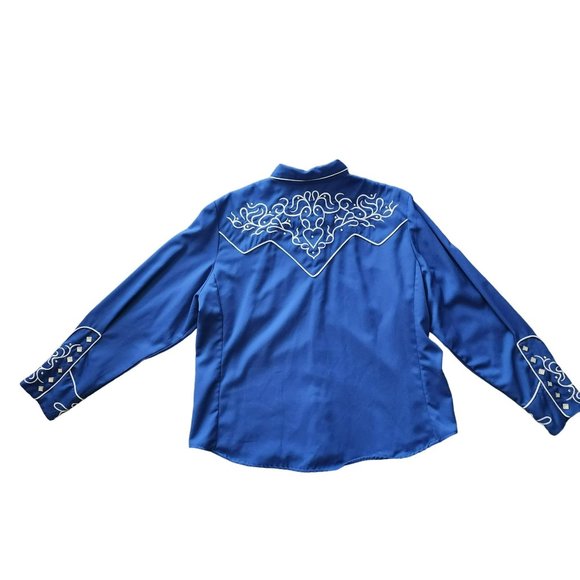 Women's Scully Western Blue Snap button Shirt XXL - Picture 8 of 16